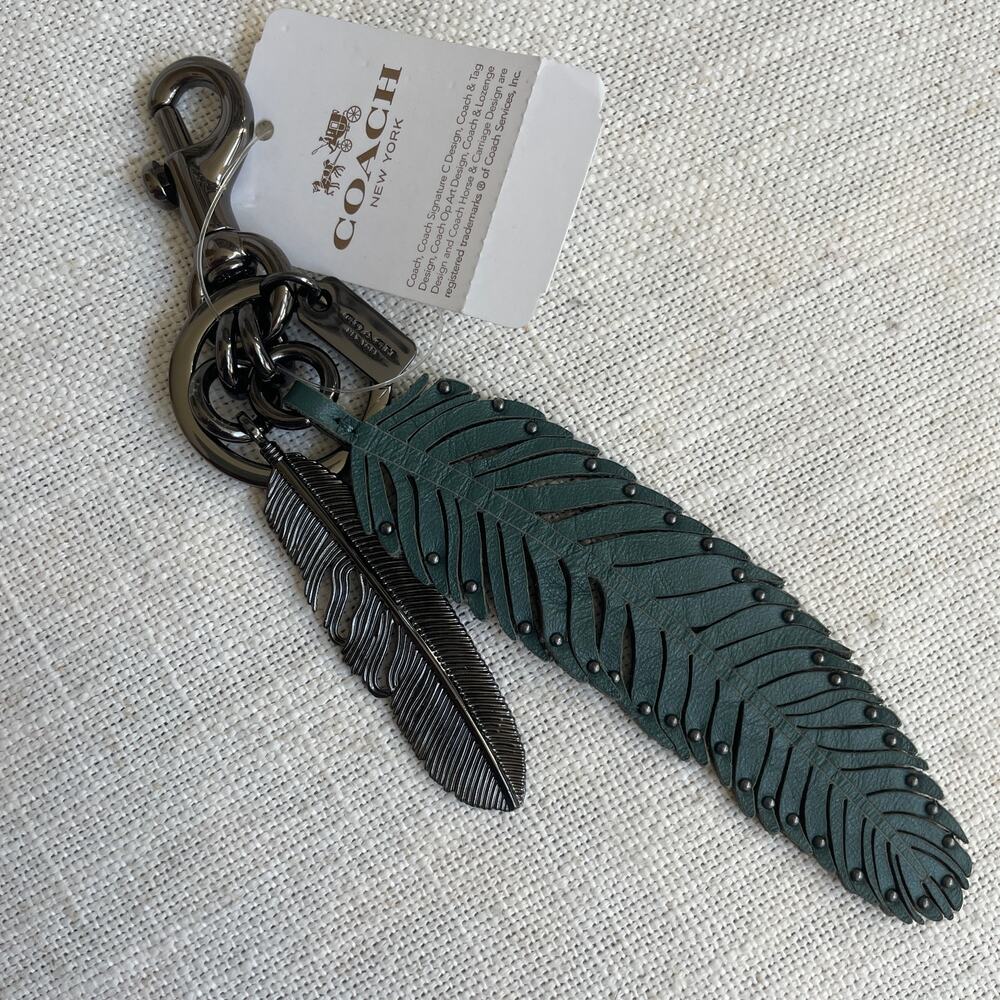 Rare Coach Feather Bag Charm Green Multi Leather NWT